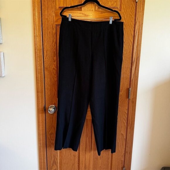 Coldwater Creek Women's Black Linen Pants Size L 14 Elastic Waistband - Picture 1 of 8